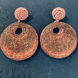 Pink Beaded Boho Circle Earrings